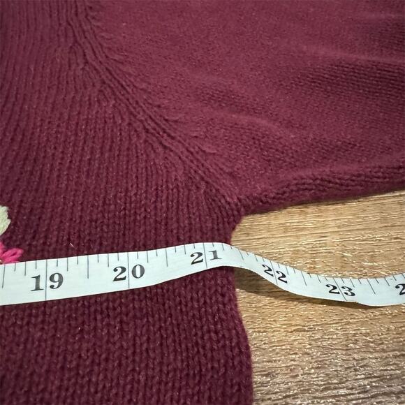 Quacker Factory Floral Embroidered Long Burgundy Cardigan Duster Cottage FLAWS - Picture 12 of 14